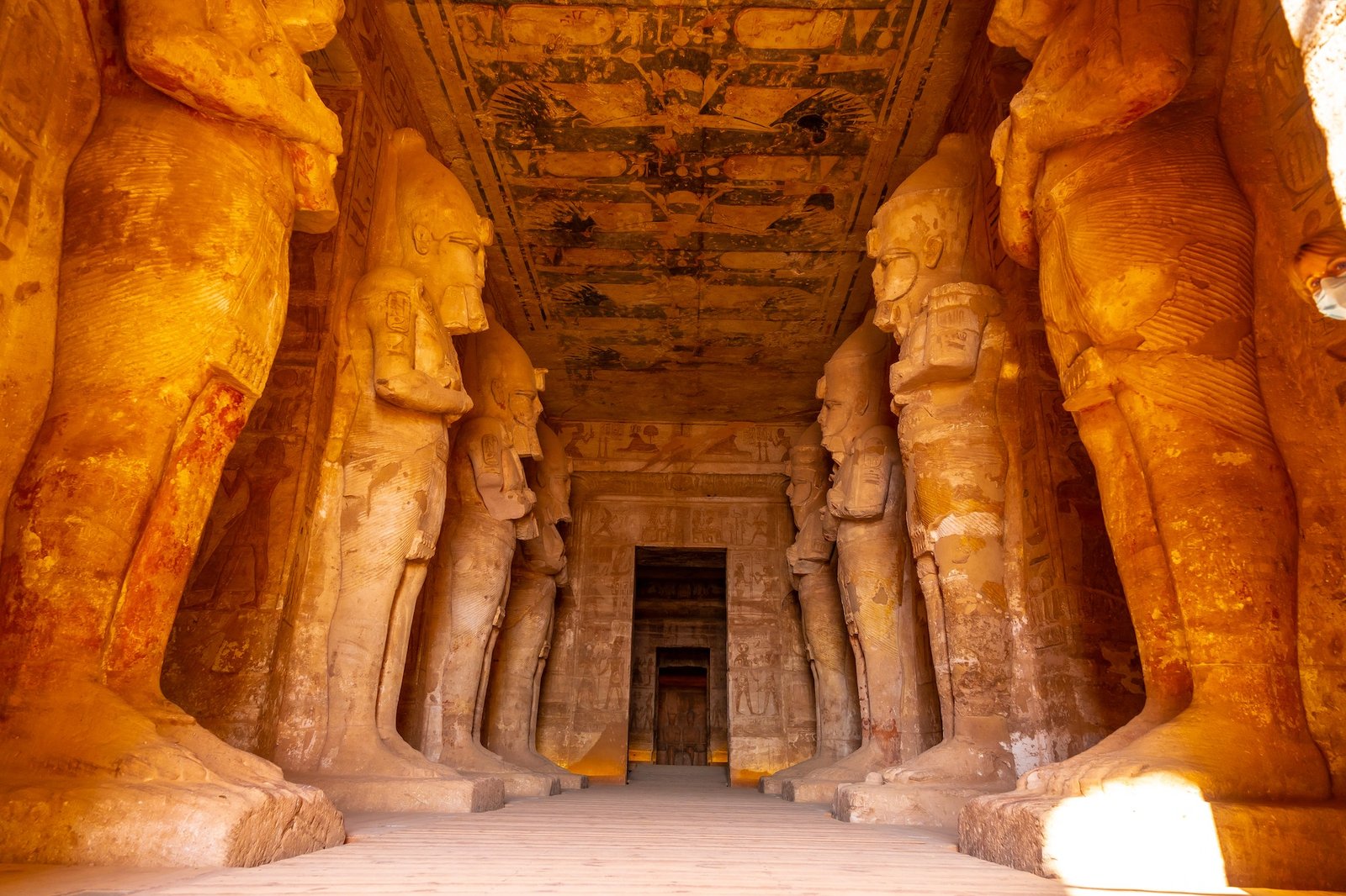 Interior with the sculptures of the pharaohs in the Abu Simbel Temple in southern Egypt