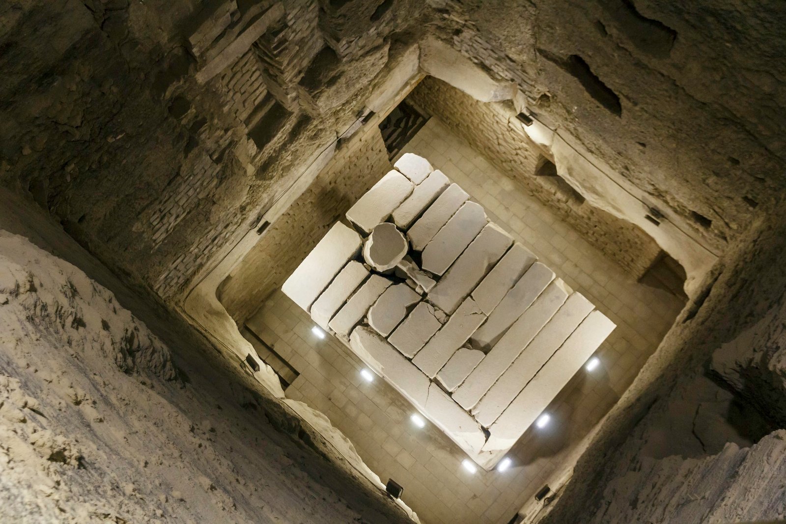 View from above of Sarcophagus of King Djoser inside Step Pyramid of Djoser, burial chamber, Saqqara