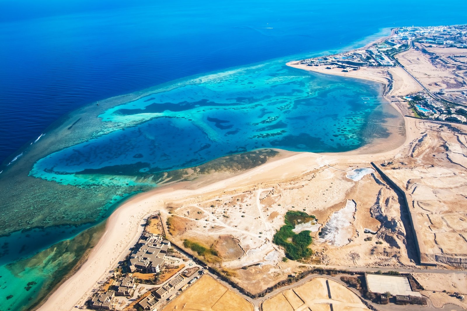 Beautiful view from plane window on Egypt coast