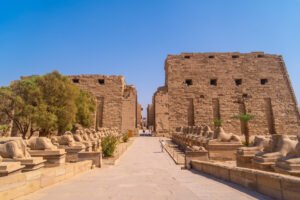 Karnak temple with its beautiful corridor of ram sculptures, the great sanctuary of Amun