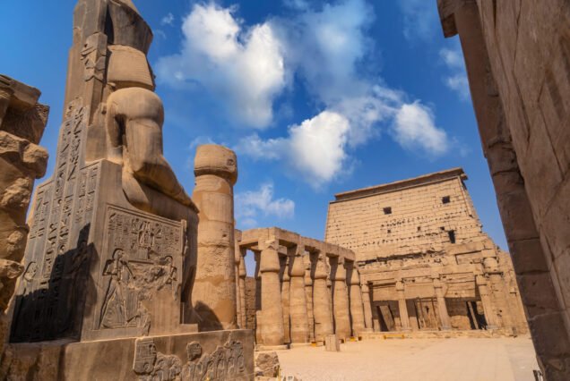 Sculptures of pharaohs in the Egyptian Temple of Luxor and its precious columns. Egypt